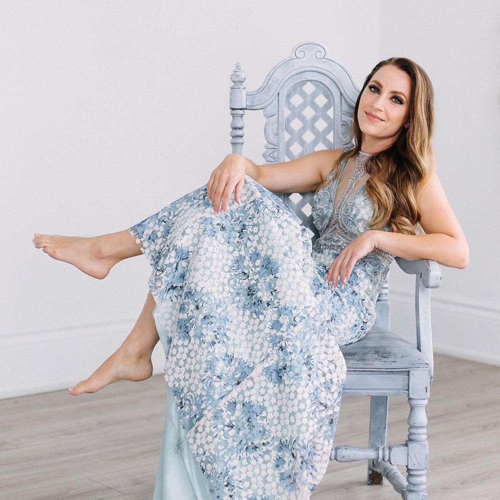 Full length Blue floral gown Size 2
